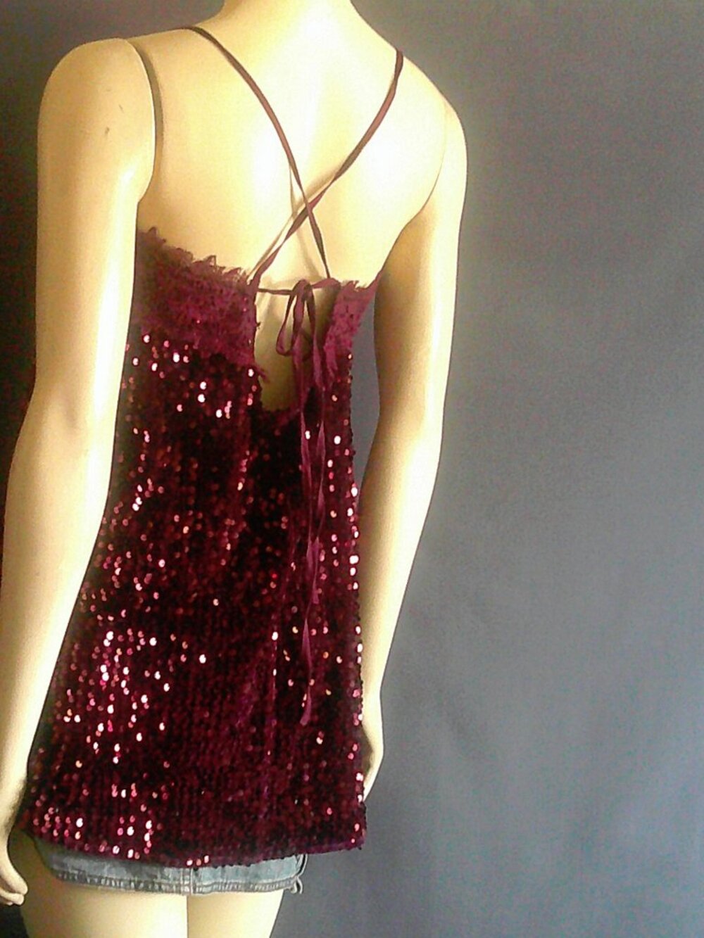 Free People Intimately Free NWT Fig Jam Burgundy Sequin That Girl Mini Dress Sm - Picture 10 of 13